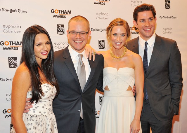 Luciana Bozan Barroso, Matt Damon, Emily Blunt, and John Krasinski